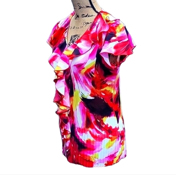 NEW Cato Accordion Pleat, Abstract Print Top with Ruffle Front - Picture 16 of 17